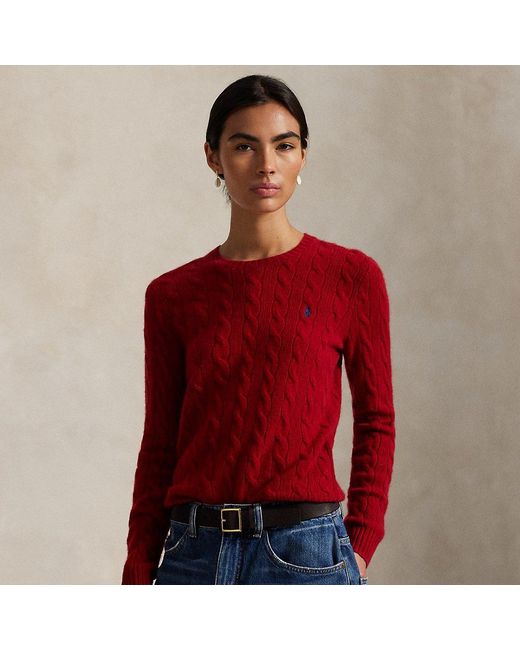 Polo Ralph Lauren Red Woll-Kaschmir-Pullover Mit Zopfmuster