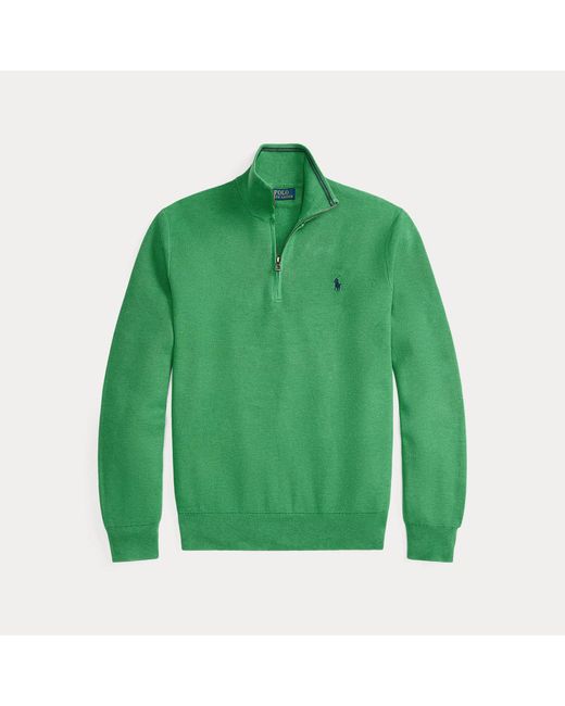 Polo Ralph Lauren Green Mesh-Knit Cotton Quarter-Zip Sweater for men