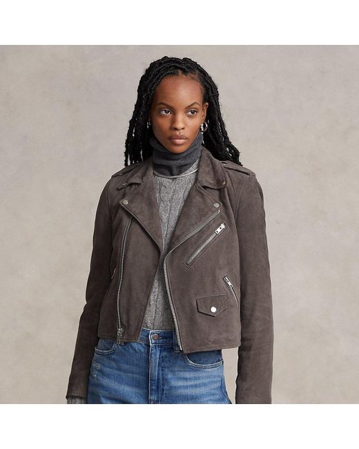 Ralph Lauren Suede Moto Jacket in Charcoal (Gray) Lyst