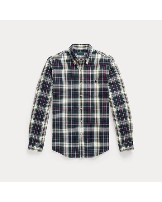 Polo Ralph Lauren Blue Custom Fit Plaid Brushed Oxford Shirt for men
