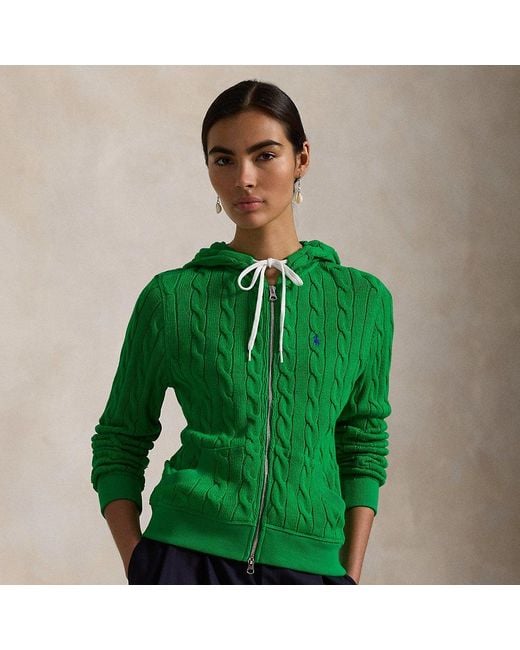 Polo Ralph Lauren Green Cable-Knit Cotton Full-Zip Hoodie