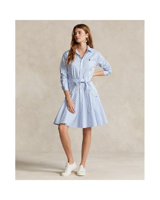 Polo Ralph Lauren Blue Striped Cotton Panelled Shirtdress