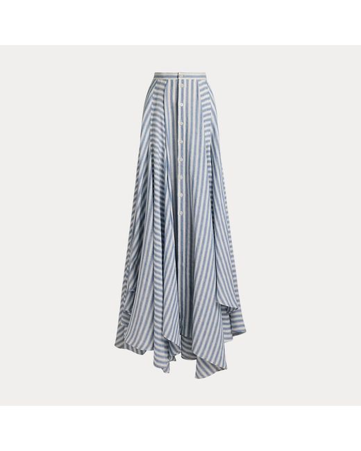 Ralph Lauren Blue Shamus Striped Linen Maxiskirt