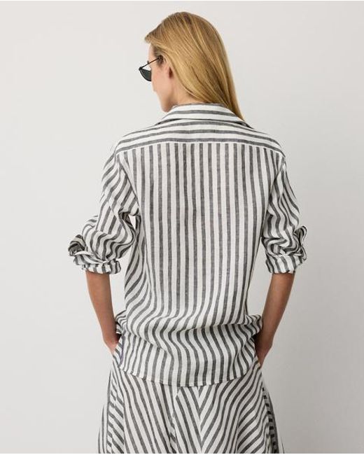 Ralph Lauren Black Capri Relaxed Fit Striped Linen Shirt