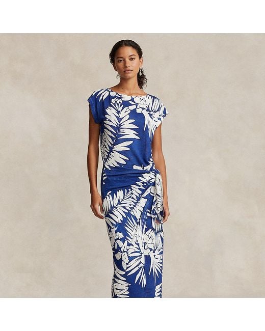 Polo Ralph Lauren Blue Floral-print Linen Maxi Dress