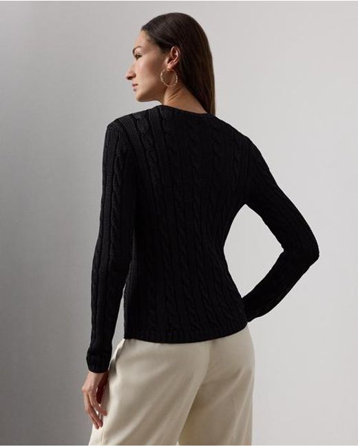 Ralph Lauren Black Cable-Knit Silk Crewneck Sweater