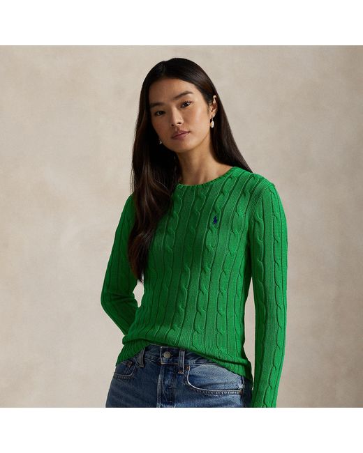 Ralph Lauren Green Cable-Knit Cotton Crewneck Sweater