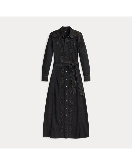 RRL Gray Embroidered Denim Western Shirtdress