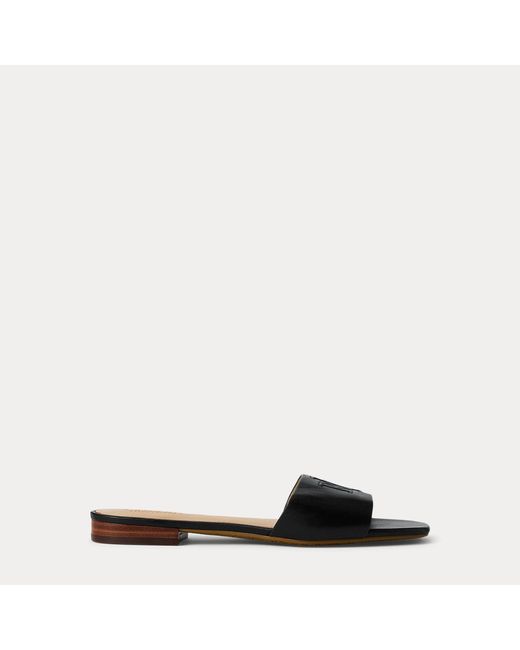 Ralph Lauren Black Everley Calfskin Slide Sandal