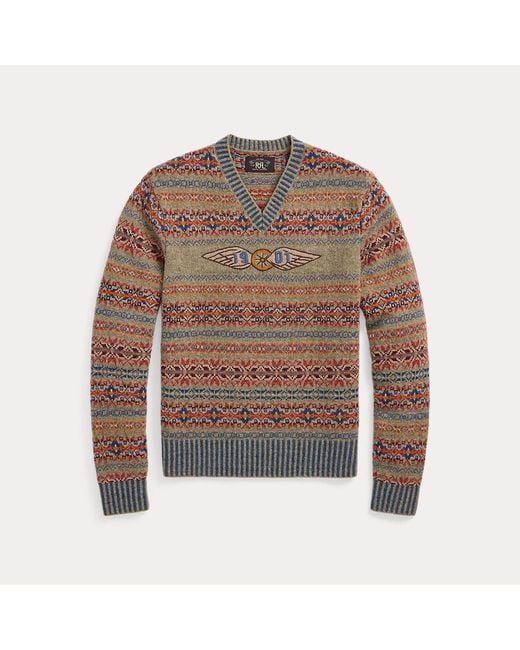 RRL Brown Hand-Embroidered Fair Isle Sweater for men