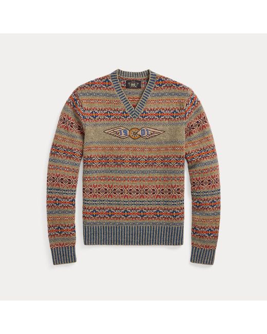 RRL Handbestickter Fair-Isle-Pullover in Brown für Herren