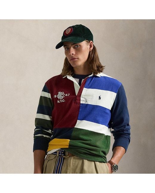 Ralph Lauren Green Classic Fit Patchwork Jersey Rugby Shirt for men
