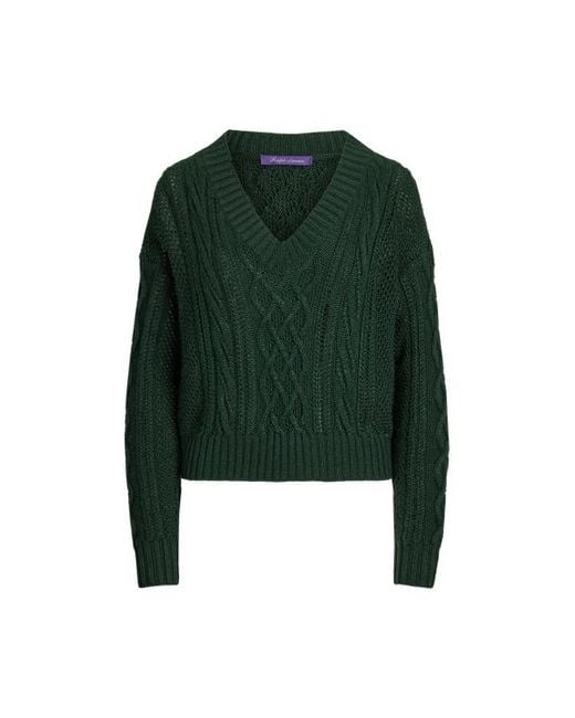 Ralph Lauren Black Ralph Lauren Cable-Knit Silk-Cashmere V-Neck Sweater