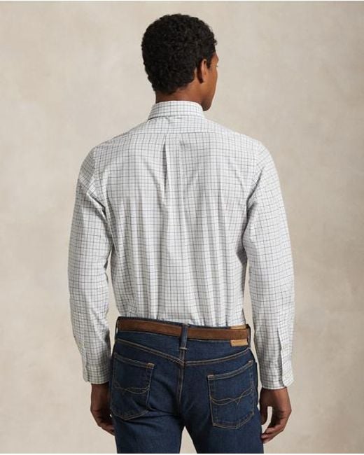 Polo Ralph Lauren Custom Fit Geruit Stretchpoplin Overhemd in het Gray voor heren