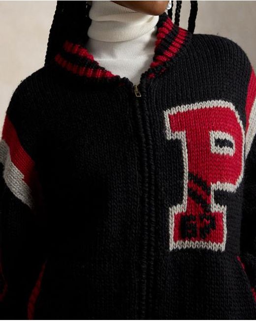 Polo Ralph Lauren Black Wool-Blend Letter Zip Cardigan