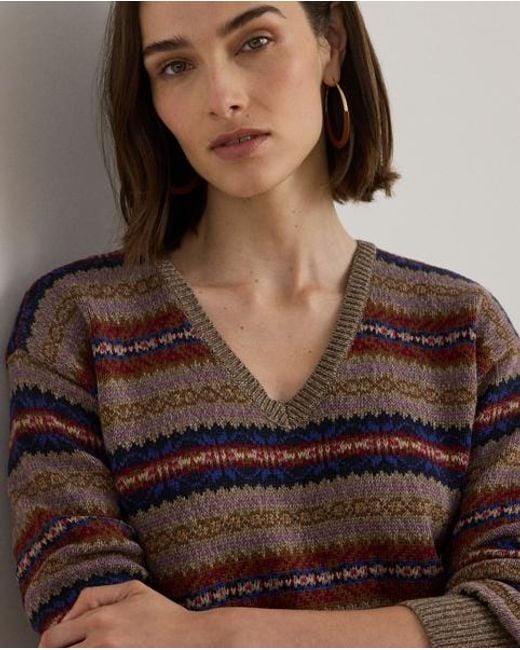 Ralph Lauren Brown Fair-Isle-Pullover Mit V-Ausschnitt