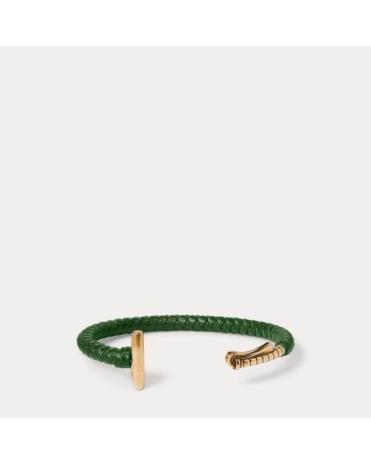 Ralph Lauren Green Braided Antiqued Brass Polo Mallet Cuff for men