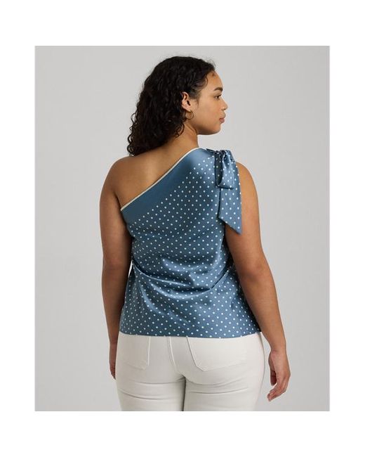Lauren by Ralph Lauren Plus Size - Gestipte Charmeuse One-shoulder Blouse in het Blue