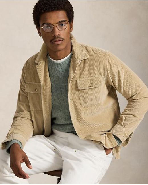 Polo Ralph Lauren Green Suede-Patch Cable-Knit Sweater for men