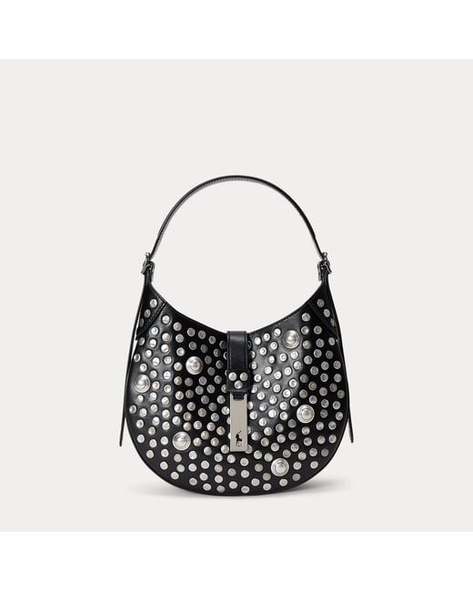 Polo Ralph Lauren Black Polo Id Stud Leather Small Shoulder Bag