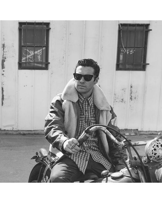 RRL Metallic Shearling-Panel Leather Jacket for men