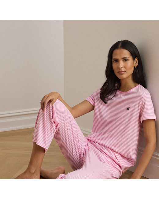 Ralph Lauren Pink Striped Cotton-Blend-Jersey Pyjama Set