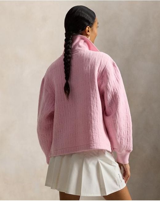 Ralph Lauren Pink Cable-Quilted Quarter-Zip