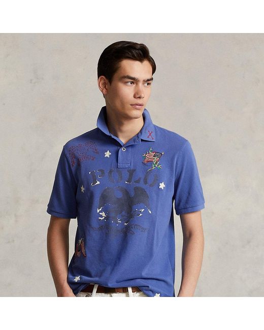 Ralph Lauren Classic Fit Mesh Graphic Polo Shirt in Blue for Men | Lyst