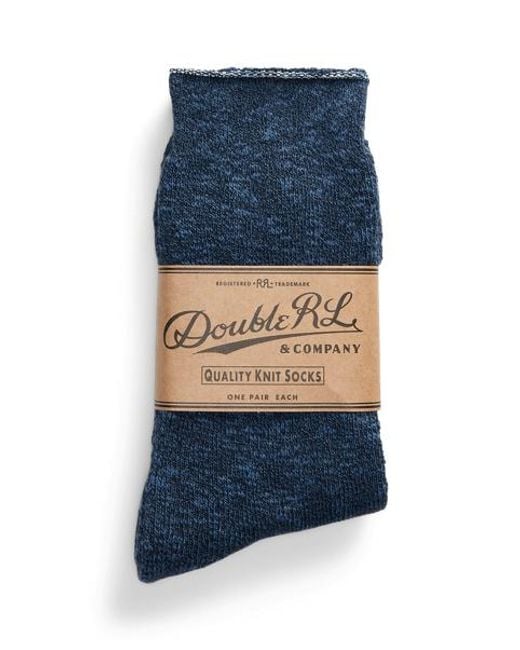 RRL Blue Heathered Stretch Cotton-Blend Socks for men