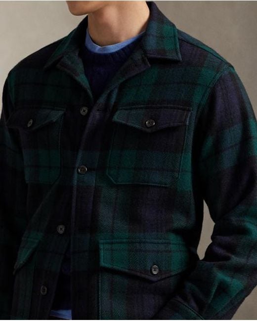 Polo Ralph Lauren Blue Plaid Wool-Alpaca Tweed Overshirt for men