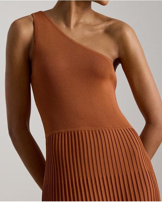 Ralph Lauren Brown Rib-Knit & Pleated One-Shoulder Dress