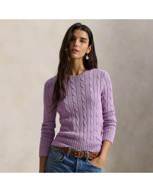 Polo Ralph Lauren Purple Cable-Knit Cotton Crewneck Sweater