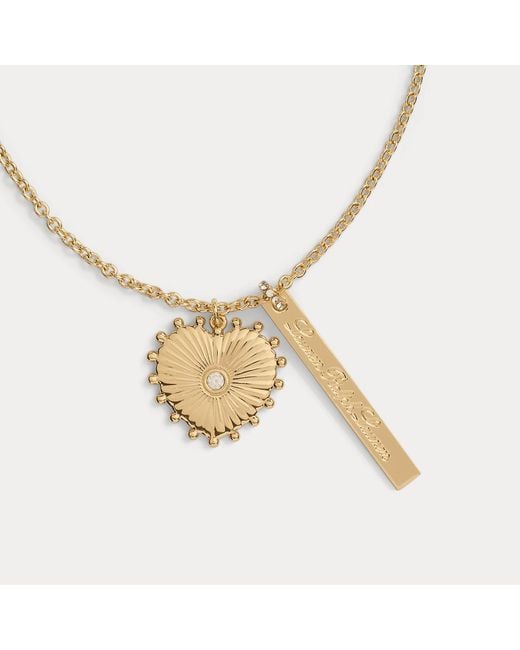 Ralph Lauren Metallic Plated Heart & Logo Charm Necklace