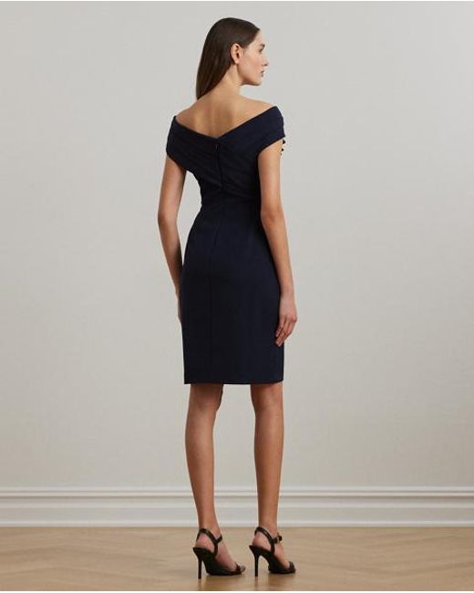 Ralph Lauren Blue Crepe Off-the-shoulder Cocktail Dress