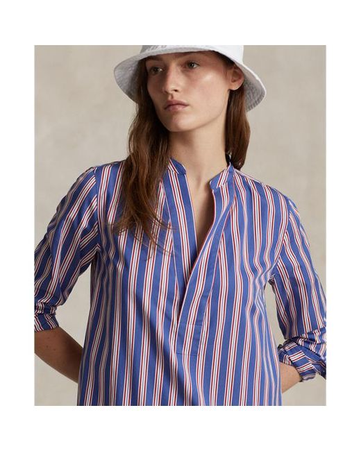 Ralph Lauren Blue Langärmliges Hemdkleid mit Streifen