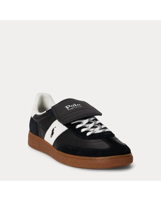 Ralph Lauren Black Bedford Leather-Suede Trainers for men