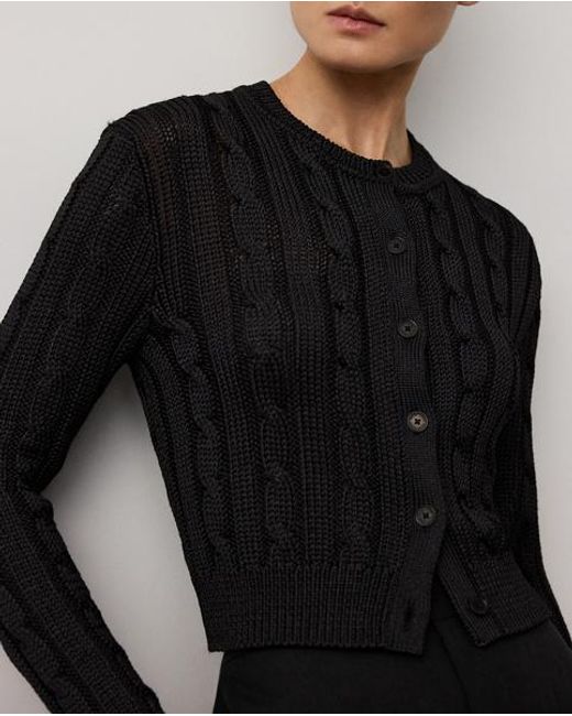 Ralph Lauren Black Cable-Knit Silk Cropped Cardigan