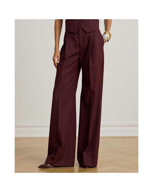 Ralph Lauren Red Wool-Blend Twill Wide-Leg Trousers
