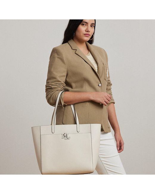 Ralph Lauren White Pebbled Leather Large Cameryn Tote Bag