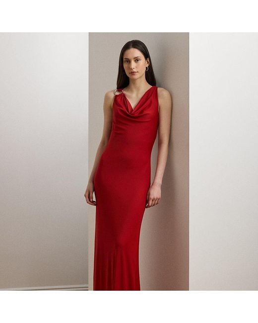 Robe De Soirée À Col Boule En Jersey Ralph Lauren en coloris Red