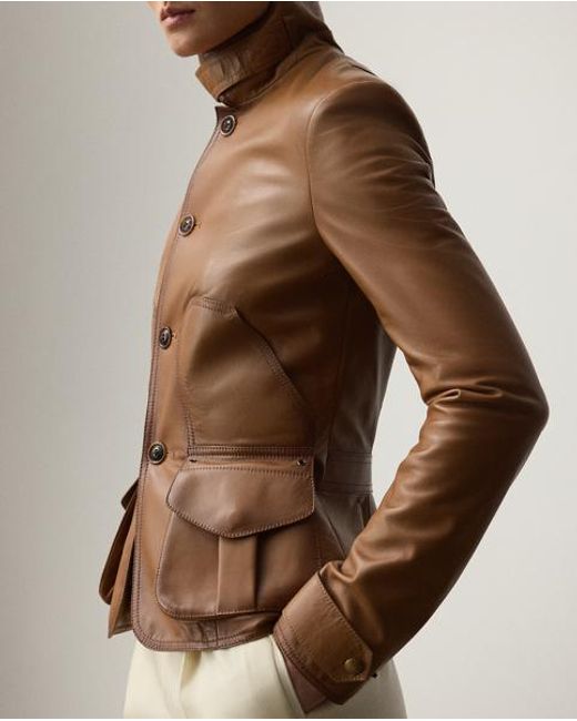 Ralph Lauren Brown Jacke Naylor Aus Poliertem Lammleder