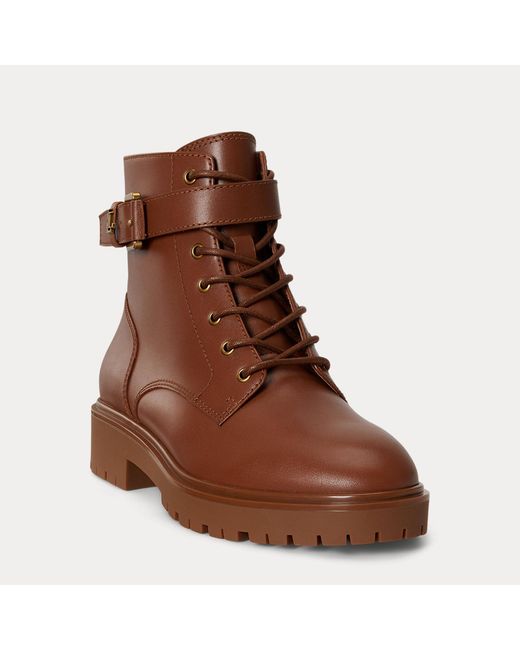 Ralph Lauren Brown Allyson Calfskin Logo-Keeper Bootie