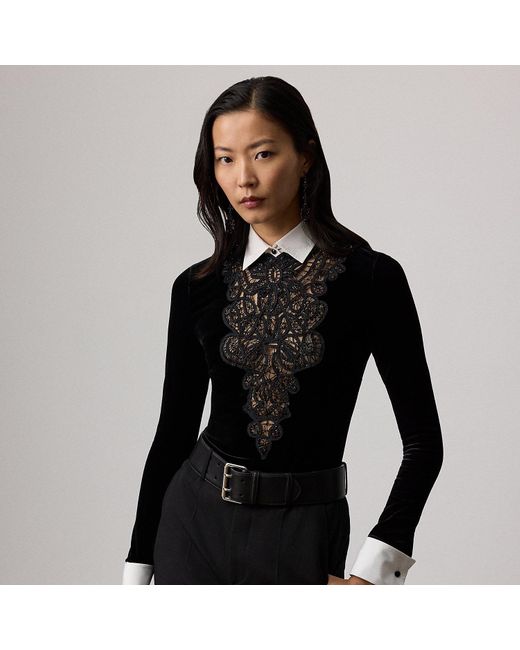 Ralph Lauren Black Missy Embellished Velvet Shirt