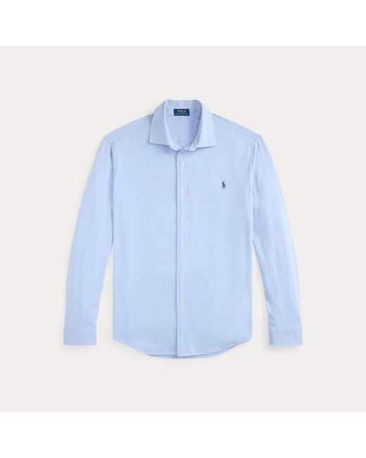 Ralph Lauren Blue Stretch Knit Oxford Shirt for men