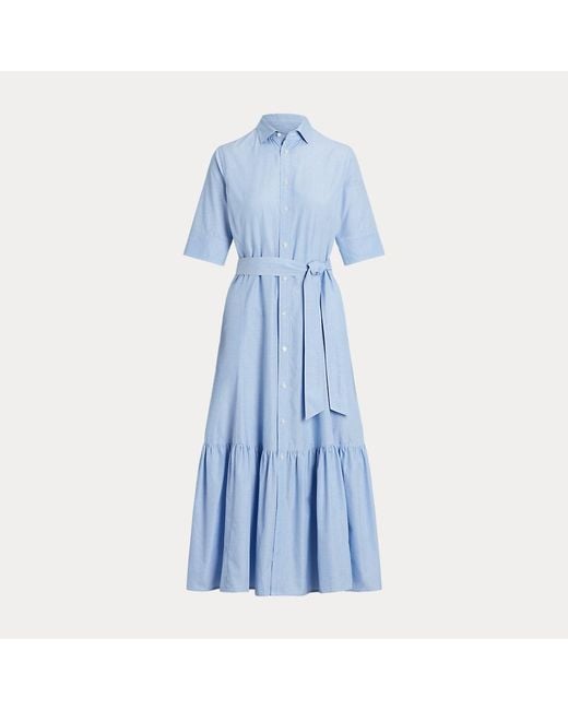 Polo Ralph Lauren Blue Gestuftes Hemdkleid aus Baumwolle