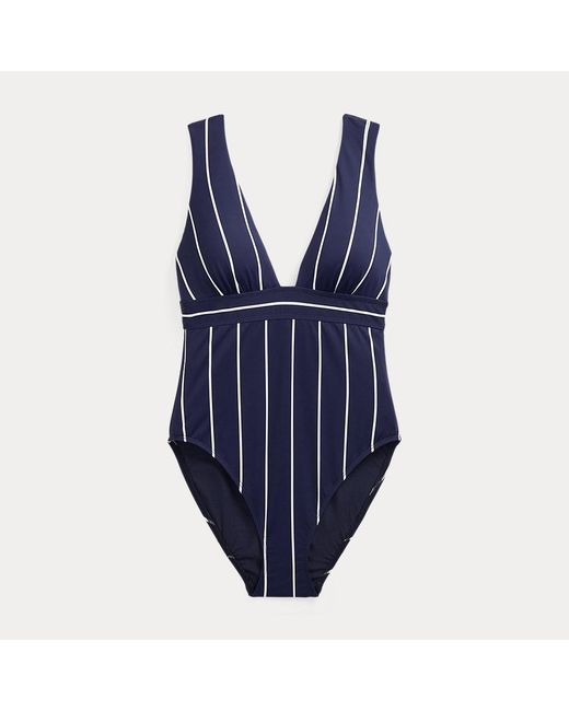 Maillot Une Pièce Rayé À Bande Col En V Ralph Lauren en coloris Blue