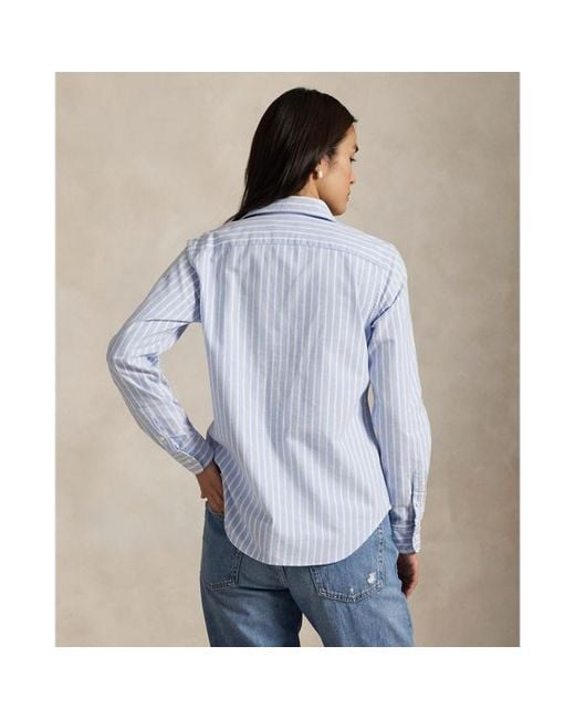 Polo Ralph Lauren Charlotte Stripe Long Sleeve Oxford Shirt in Blue | Lyst