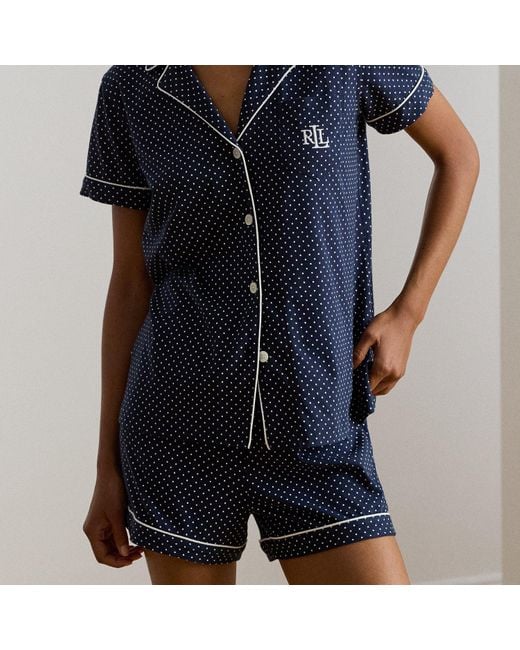 Ralph Lauren Polkadot Slaapset Met Boxershort in het Blue
