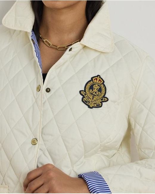 Ralph Lauren White Crest-Patch Diamond-Quilted Jacket