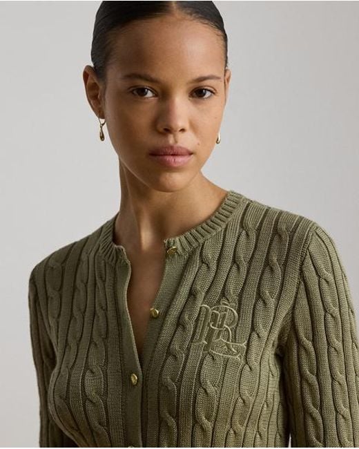 Ralph Lauren Green Cable-Knit Cotton-Blend Cardigan